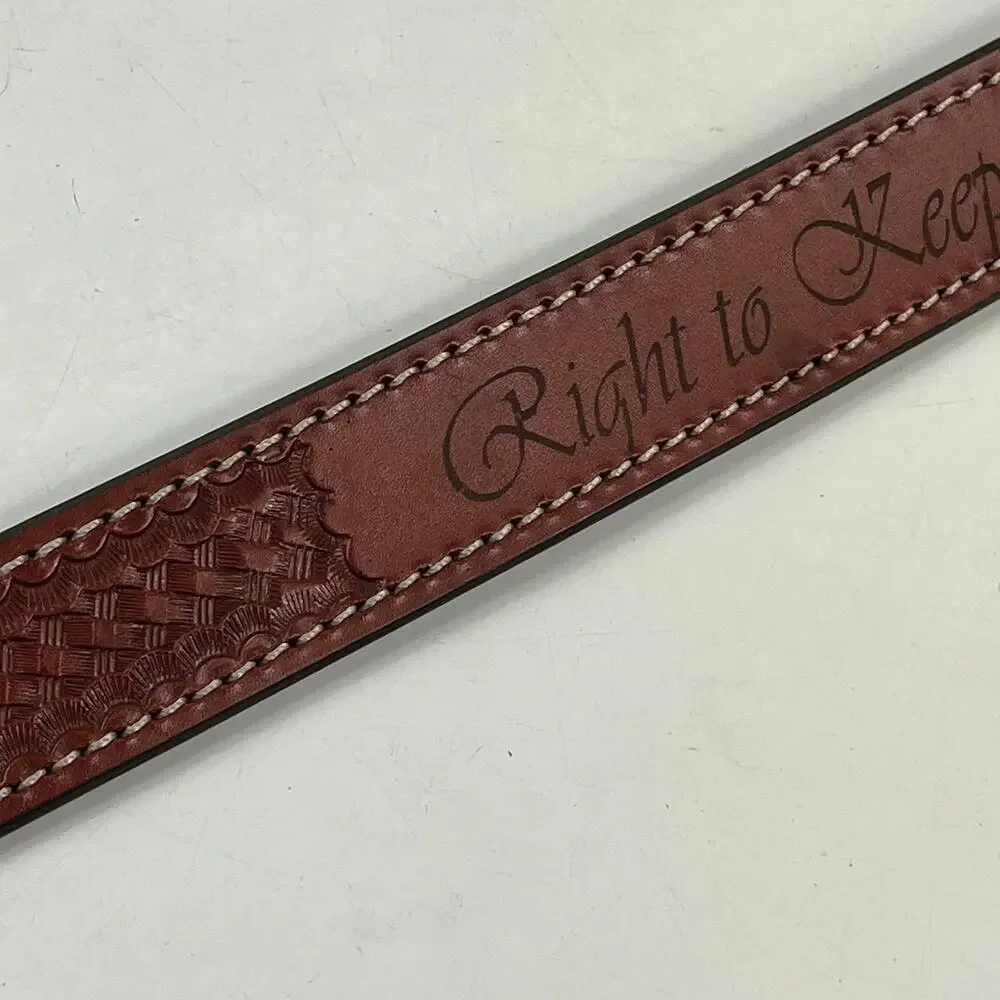 NRA RKBA Right To Keep And Bear Arms Brown Leather Belt Sz46 Brass USA Western